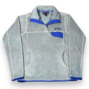 Patagonia Retool Snap T Fleece Pullover Jacket Gray Royal Blue